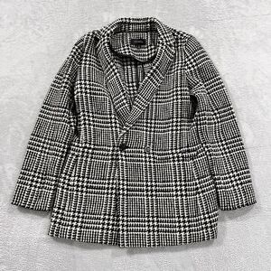Talbots Peacoat Jacket Womens 4 Wool‎ Blend Plaid Black/White Blazer